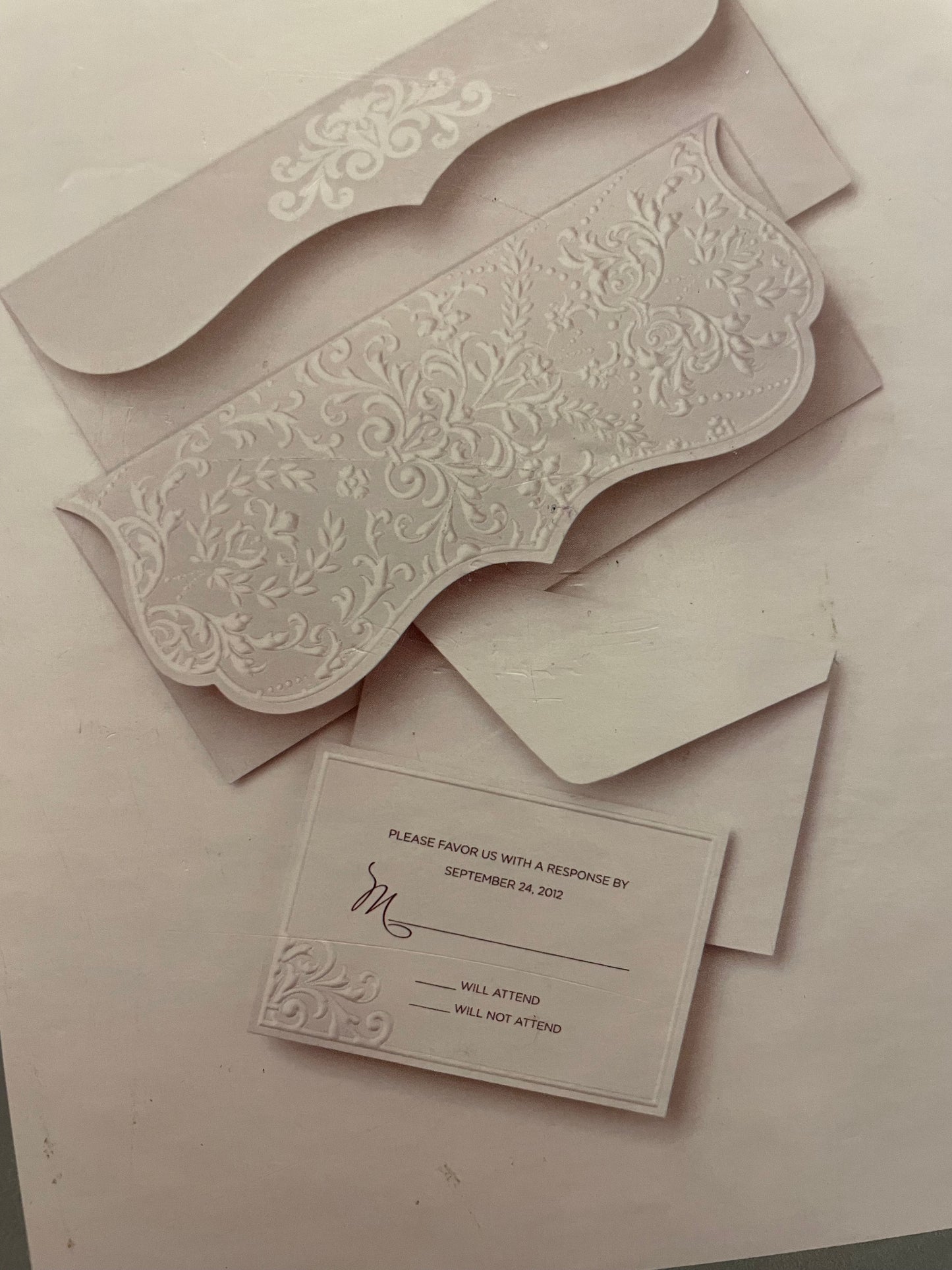 his & hers- 25 Embossed White Wedding Invitations w/Reply card NIB