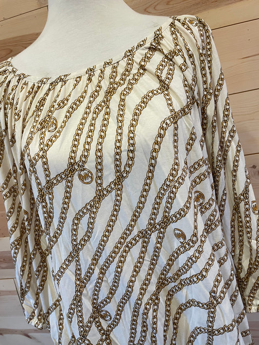 Michael Kors NEW w/TAGS! White w/Gold Chains 3/4 Sleeve Shirt Women’s Size 1X