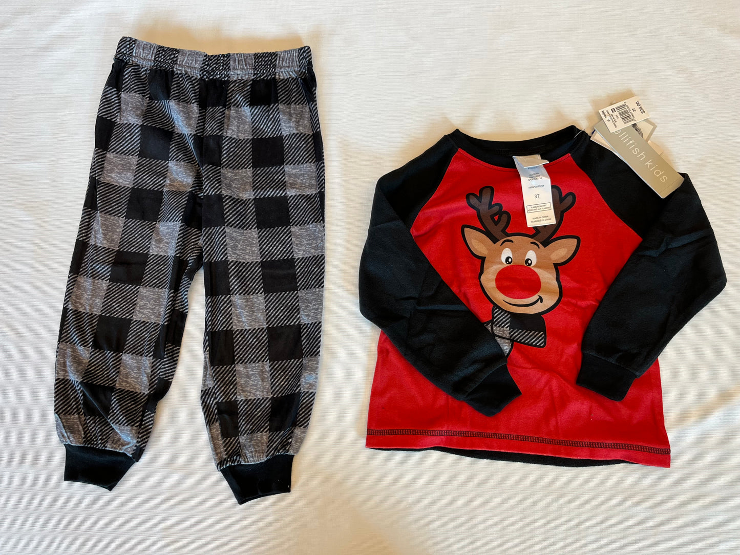 Jellifish Youth Christmas Pajamas Rudolph Shirt & Plaid pants size 3t