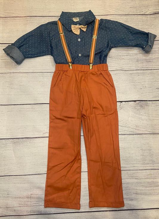 Boutique Boys Button Up Shirt, Pants, Suspenders & Bow Tie set size 5