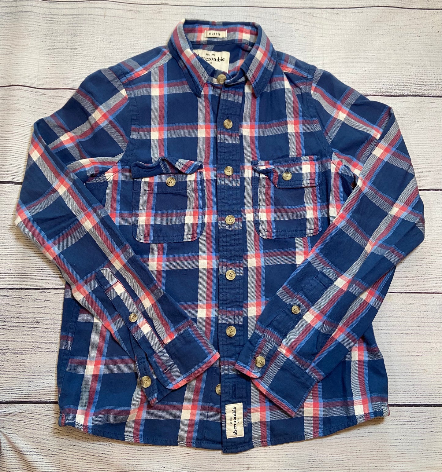 Abercrombie Kids Blue Plaid Long Sleeve Button Up Size XL