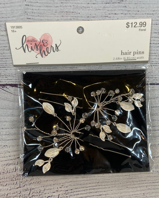 Studio his & hers- Hair Pins Silver Leaf & Rhinestone 2ct