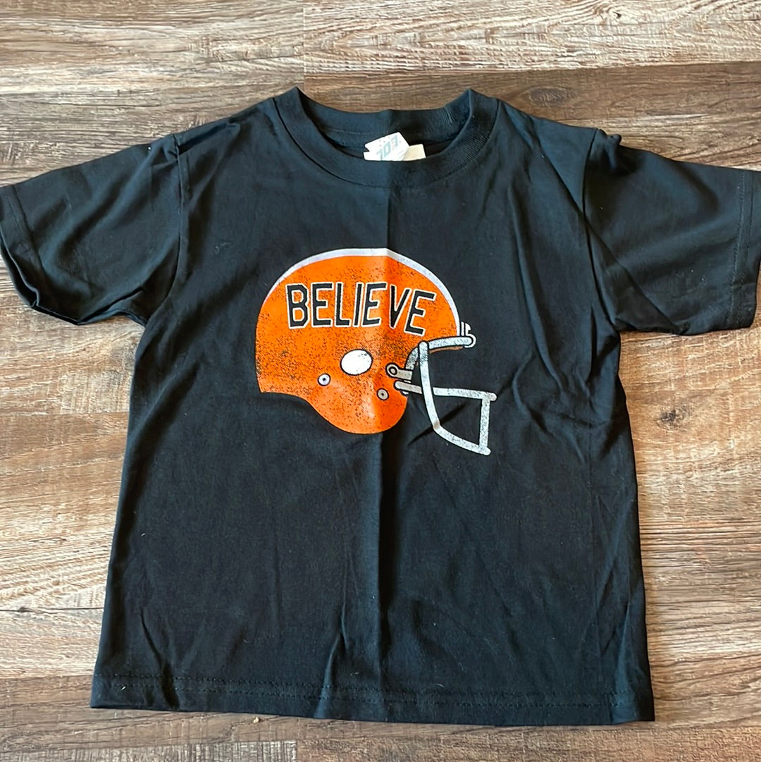 Black & Orange Football “Believe” Helmet Short Sleeve Shirt Youth Size 4 (Bengals)