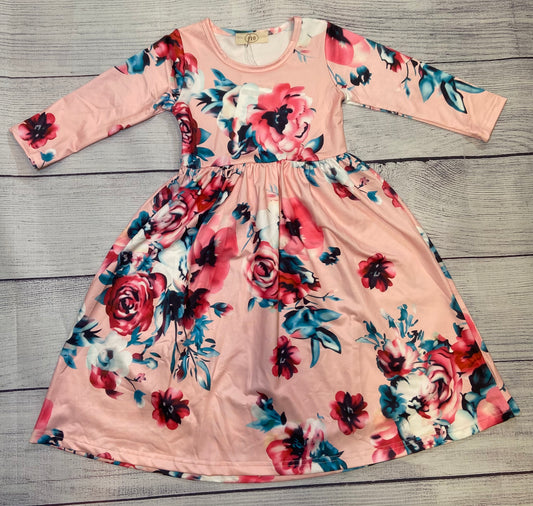 Girls Spring Dress Pink Floral Size 6