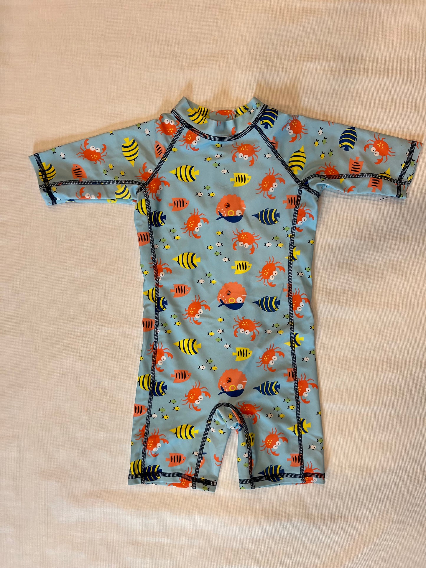 Blue Blue/Fish & Crab Boys Bodysuit Swimwear w/hat size 5 NWOT