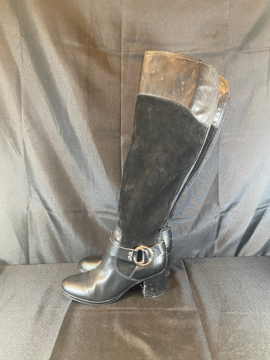 Marc Fisher Black Suede & Leather Tall Boot Women size 7.5