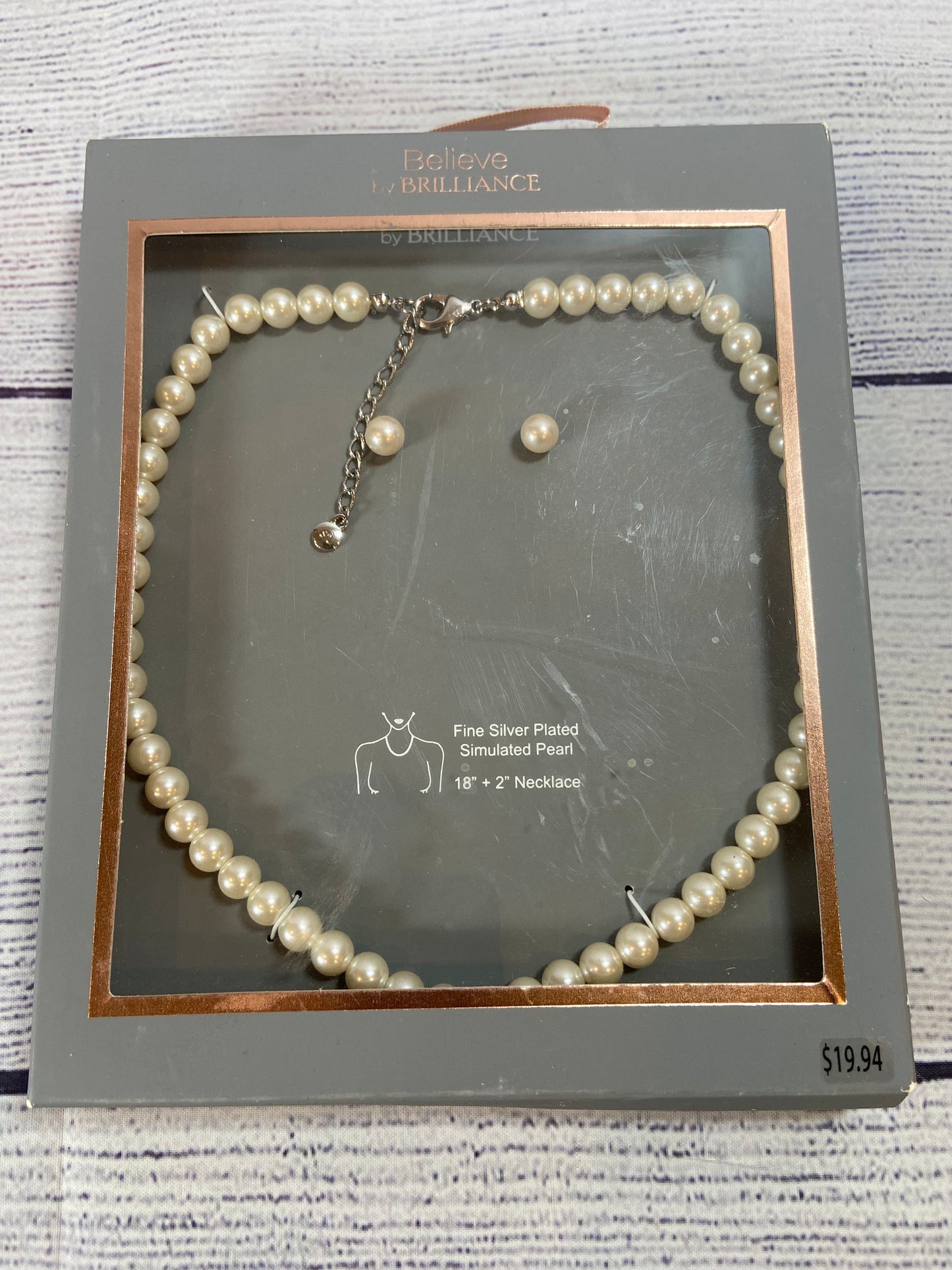 Believe by Brilliance Fine Silver-Plated Simulated Pearl Necklace & Earring Set