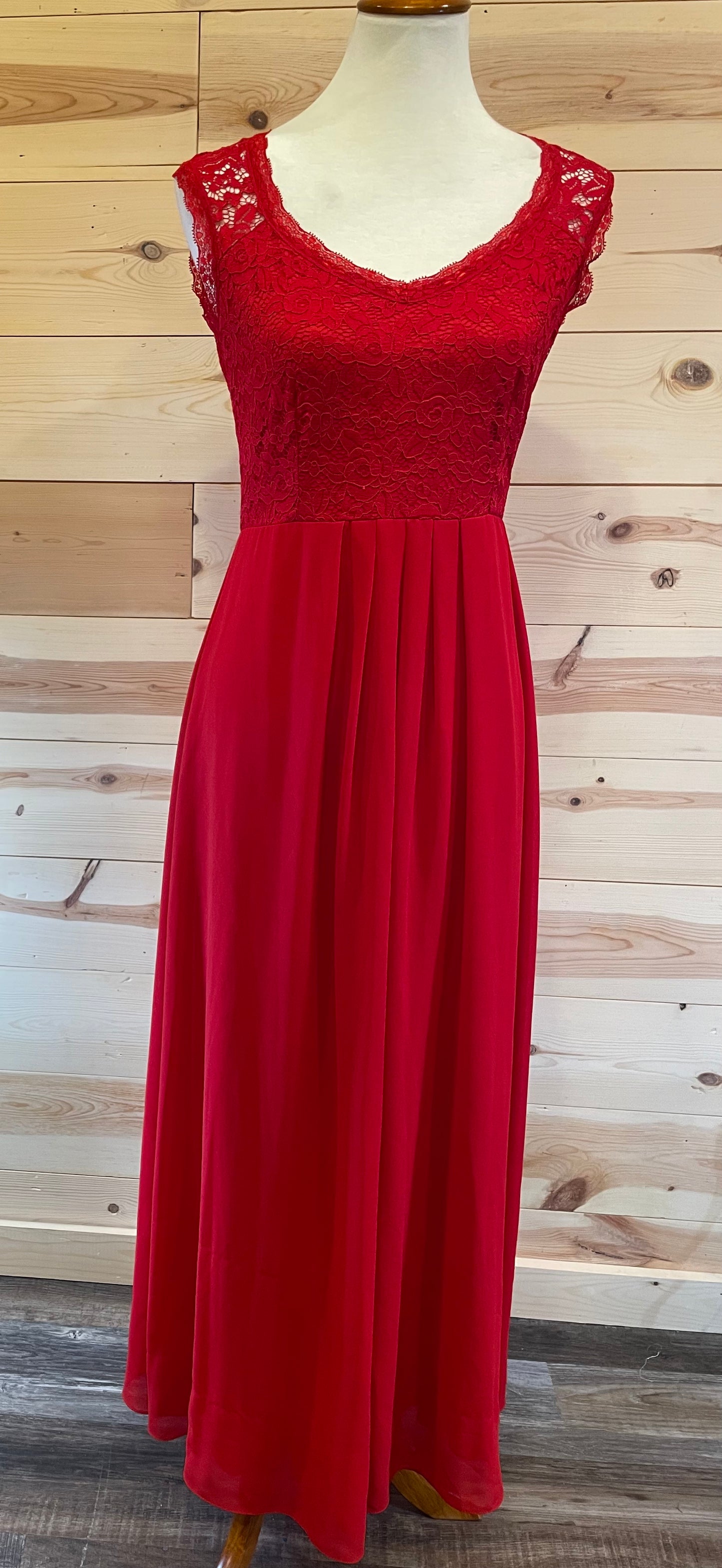 MUSOL Red Lace Top w/Sheer Bottom Long Dress size Medium