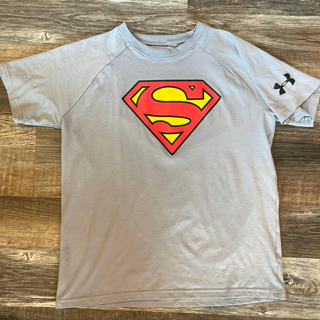 Under Armour Superman Grey Short Sleeve Shirt boys size Large