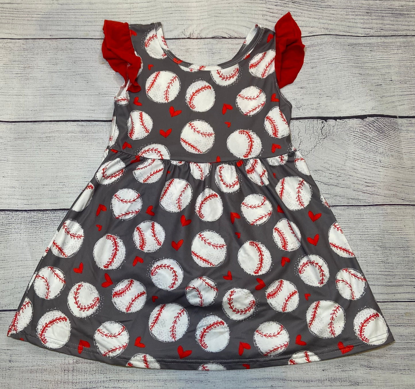 Girls Baseball Theme Dress with Shorts Gray w/Red Ruffles size 5/6