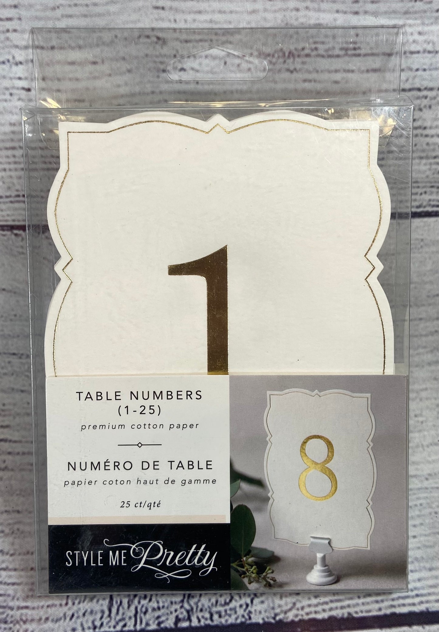 Style Me Pretty- Table Numbers 1-25 Gold Border Premium Cotton Paper