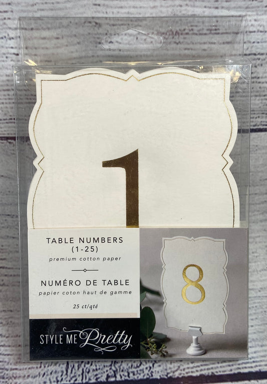 Style Me Pretty- Table Numbers 1-25 Gold Border Premium Cotton Paper