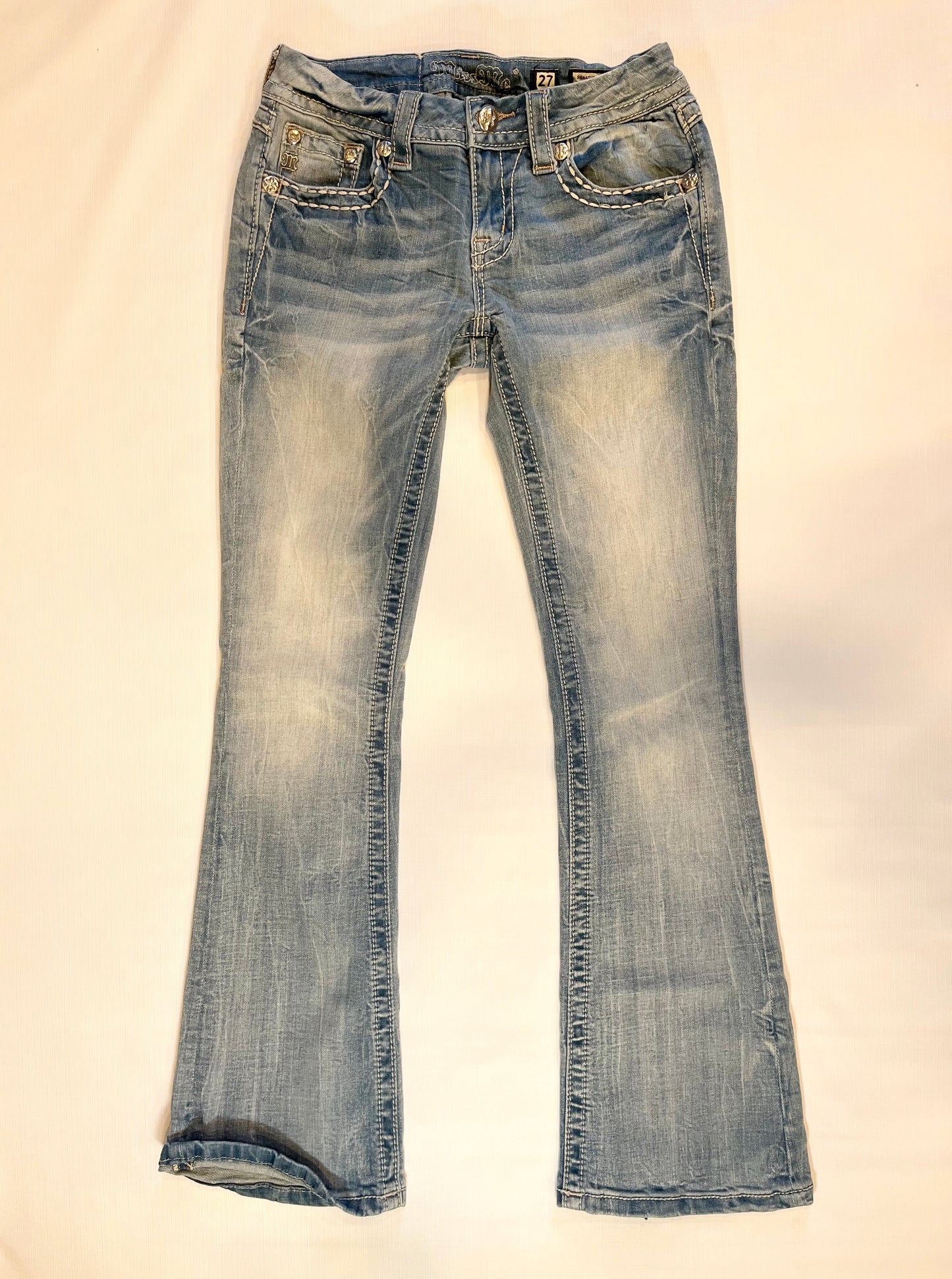 Miss Me Signature Boot Jeans Embellished Women size 27 light wash