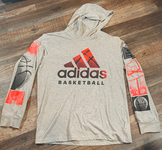 ADIDAS Basketball Grey Hooded Long Sleeve Shirt Boys youth size XLarge 18/20