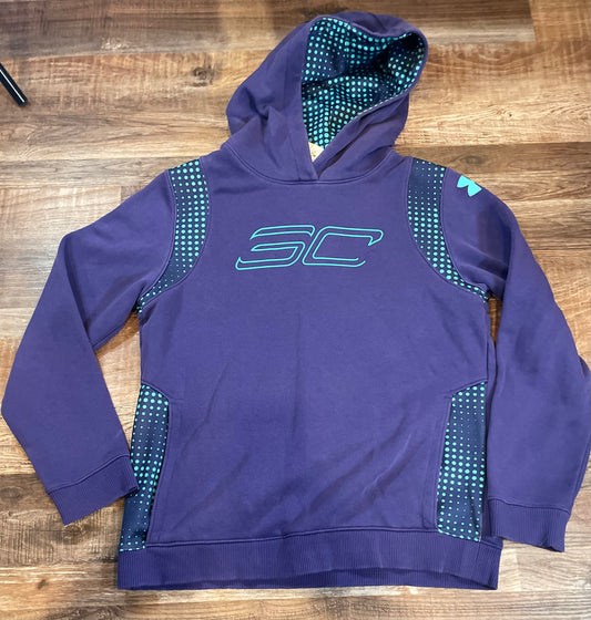 Under Armour Steph Curry Purple w/teal Hooded Sweatshirt boys size large