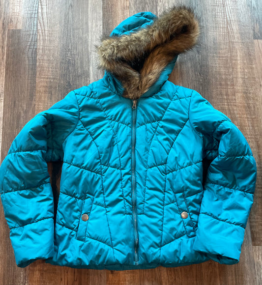 Pink Envelope Teal Coat w/Fur Hood Girls Youth size Large