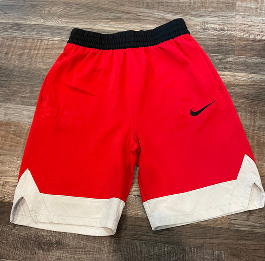 Nike boys athletic shorts red & white w/ black waist band size Large