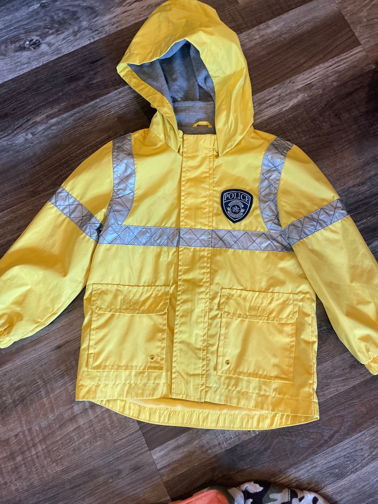 Carter’s Rain Jacket Yellow with Blue Police Badge and Silver Boy Youth Size 4T