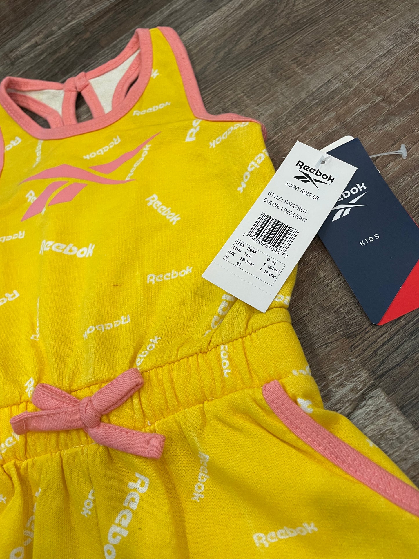 REEBOK Yellow & Pink Romper girls size 2t