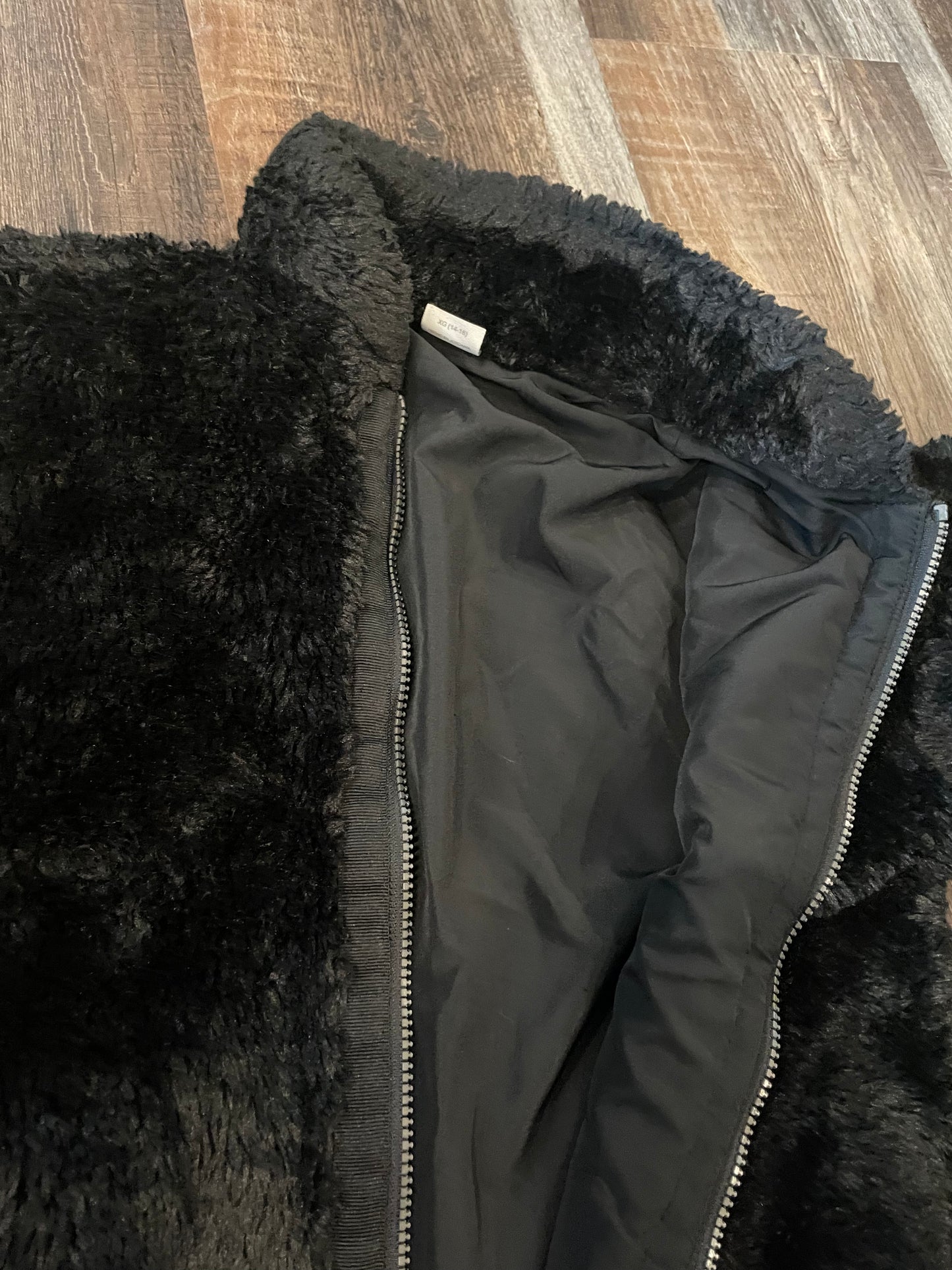 Wonder Nation Coat Black Faux Fur coat Youth Girls size XLarge 14/16