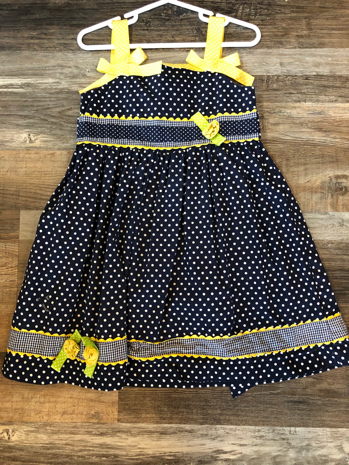 Blueberi Boulevard girls dress navy blue w/polka dots size 5