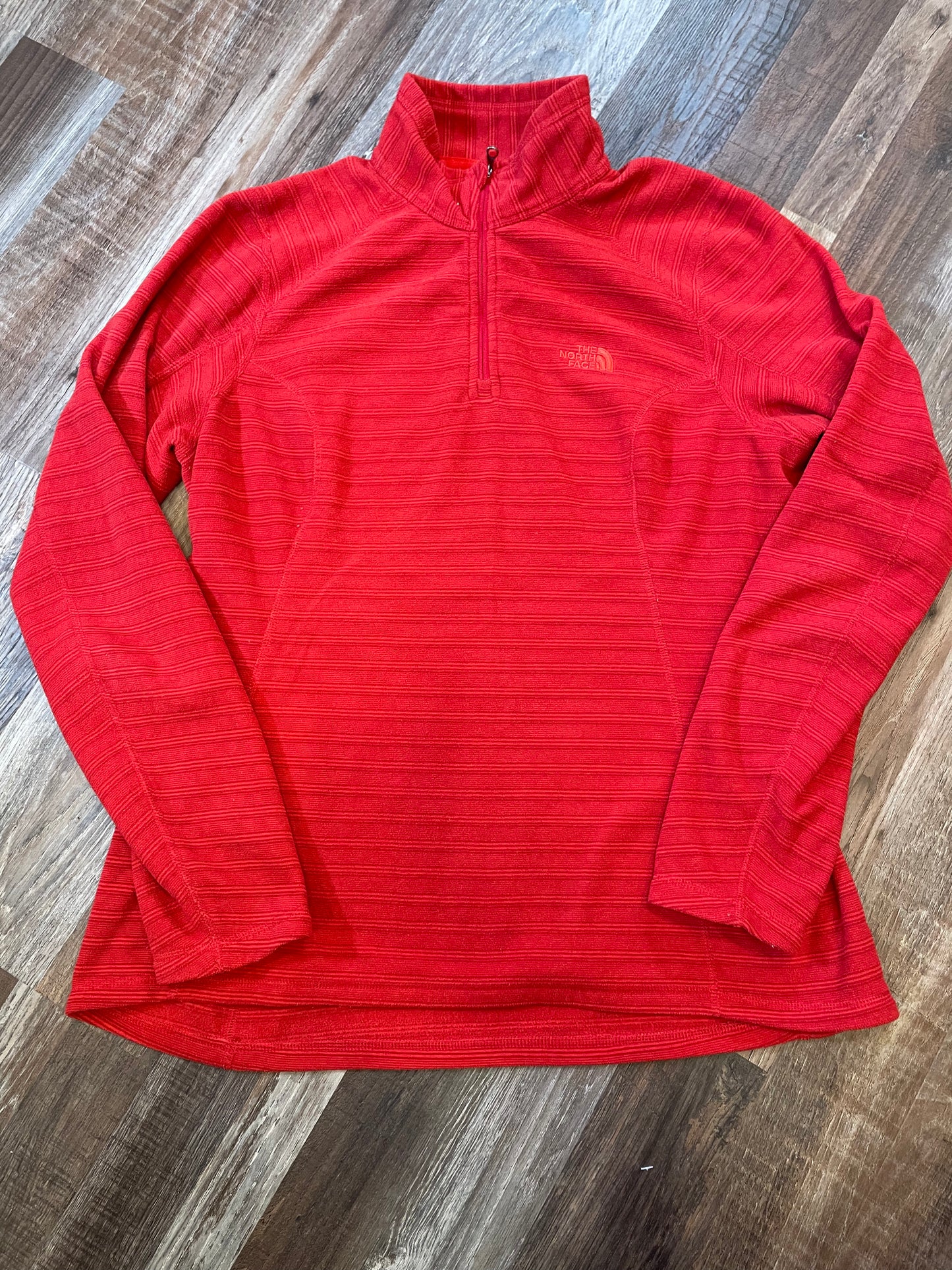 The North Face Red Stripped Fleece 1/4 zip Sweatshirt Womens size Large