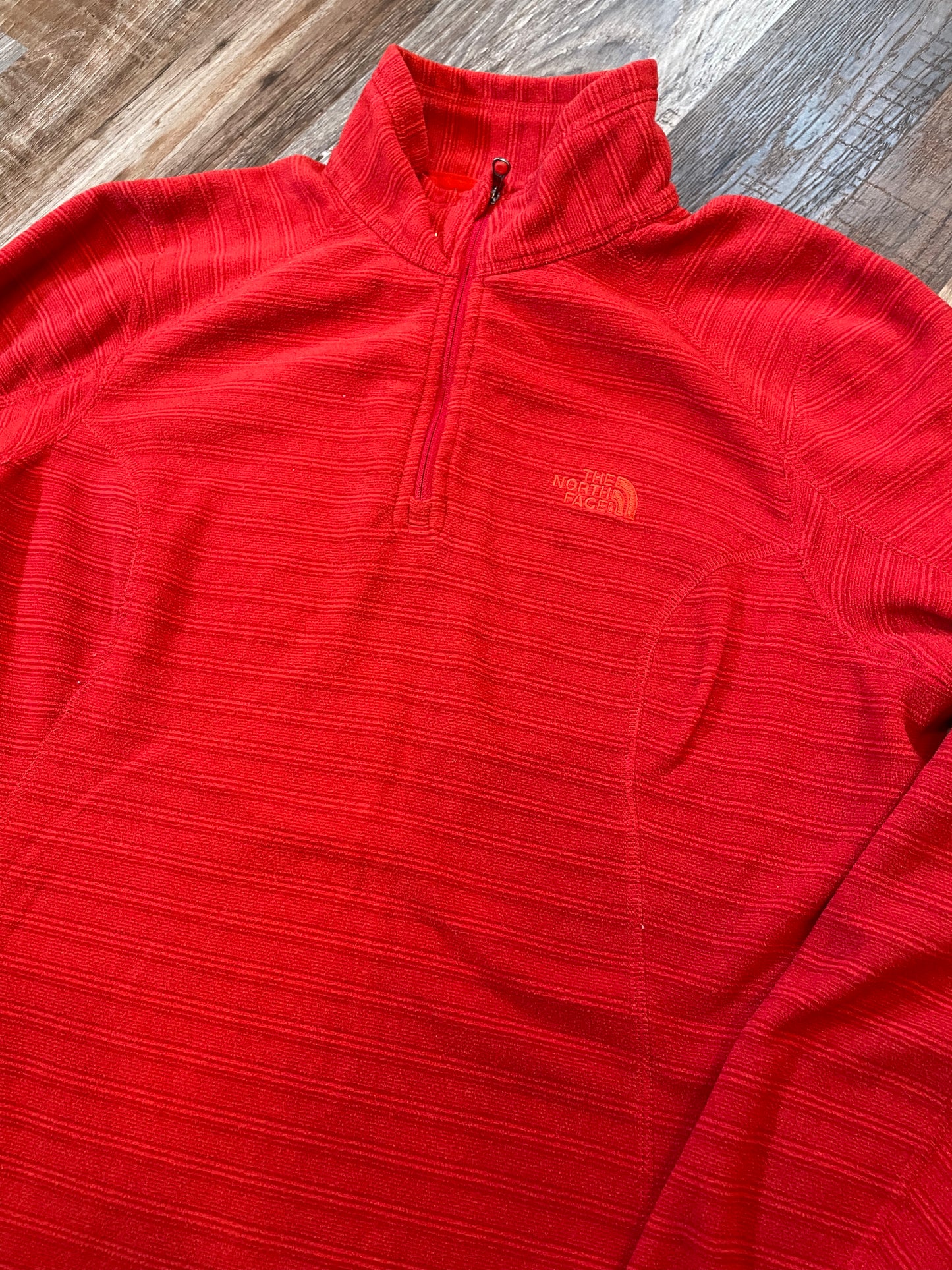 The North Face Red Stripped Fleece 1/4 zip Sweatshirt Womens size Large