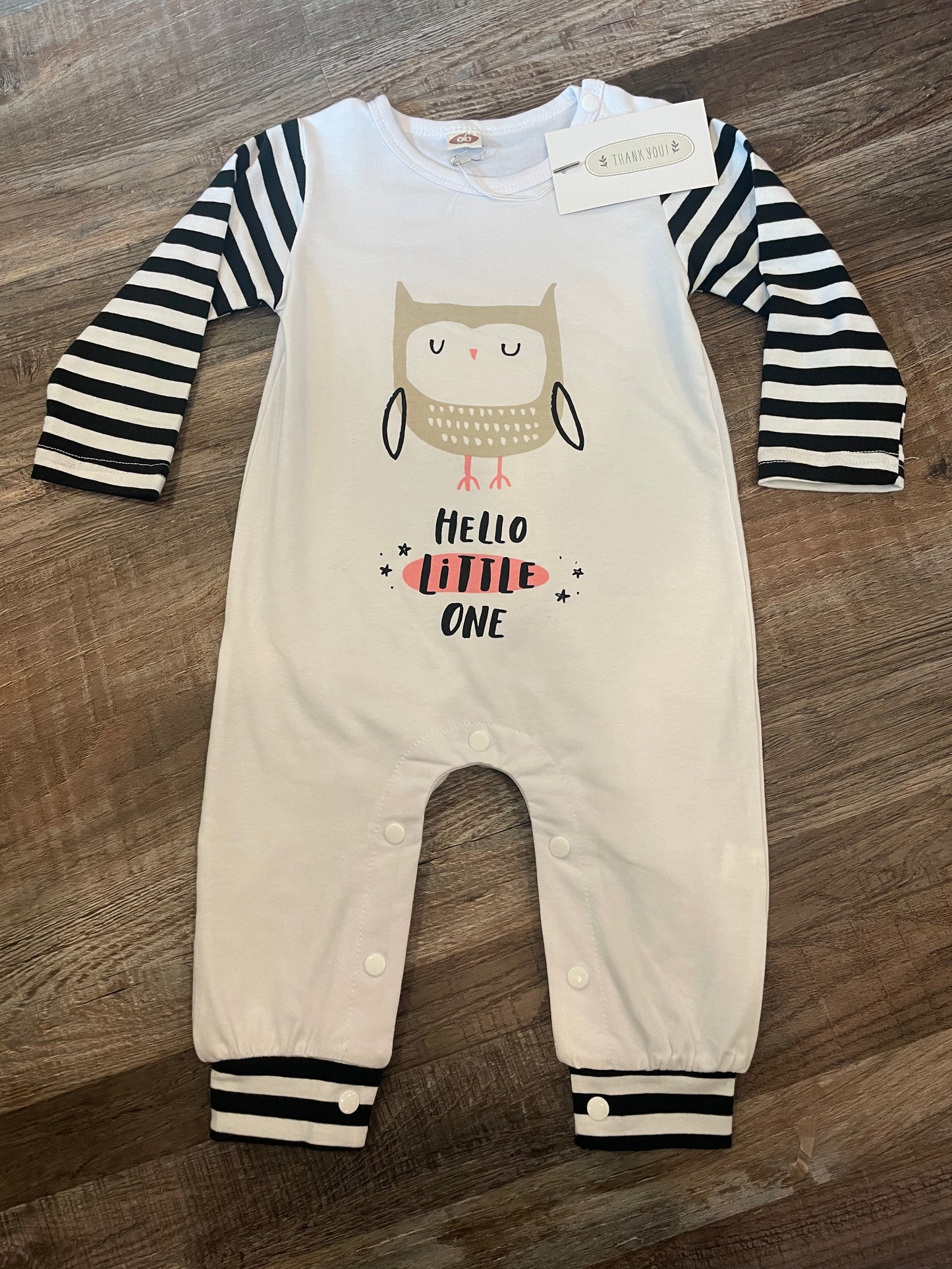 Owl Long Sleeve & Pants Onesie Button "Hello Little One" one piece size 3-6m NWT