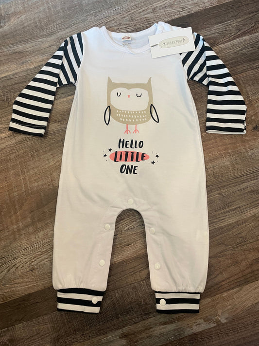 Owl Long Sleeve & Pants Onesie Button "Hello Little One" one piece size 9-12m NWT