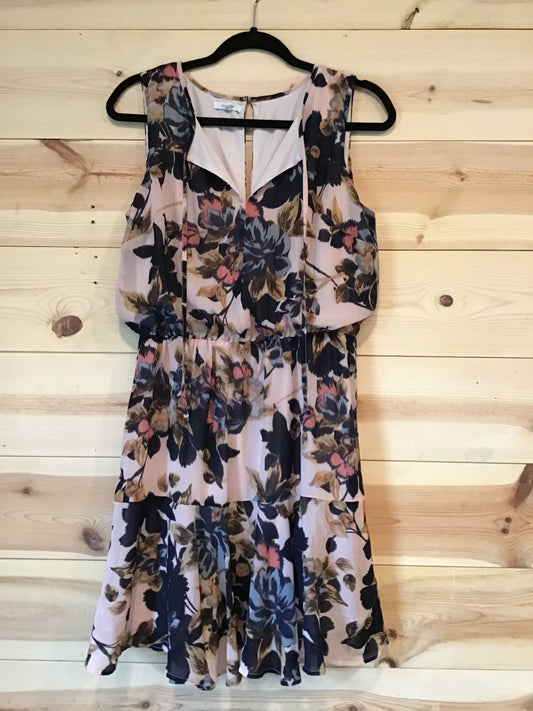 Maurices Pink w/Navy Floral Short Sleeveless Dress Womens Large