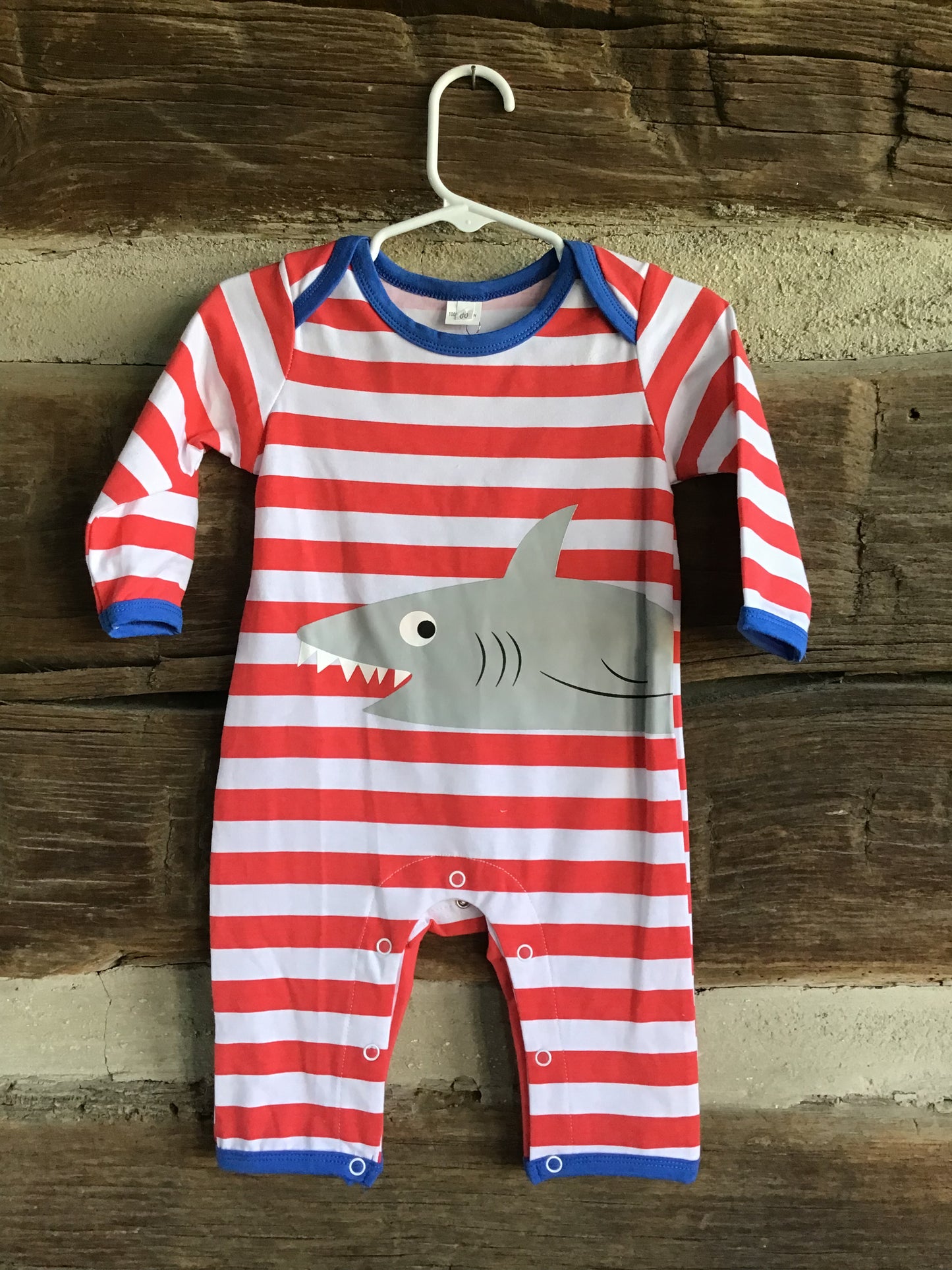 Boutique NEW!! Red & White Stripes Shark PJs Infant long sleeve onesie size 3/6m