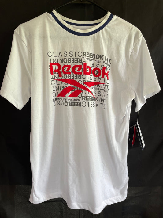 REEBOK NEW!! White with Red & Grey logo short sleeve shirt boys size XLarge