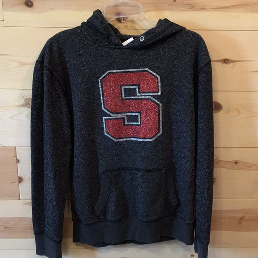 "S" Logo Black & Red Glitter Hooded Sweatshirt adult size Medium