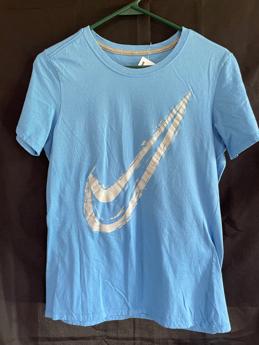 NIKE Slim Fit Blue W/grey swish short sleeve shirt men’s size large