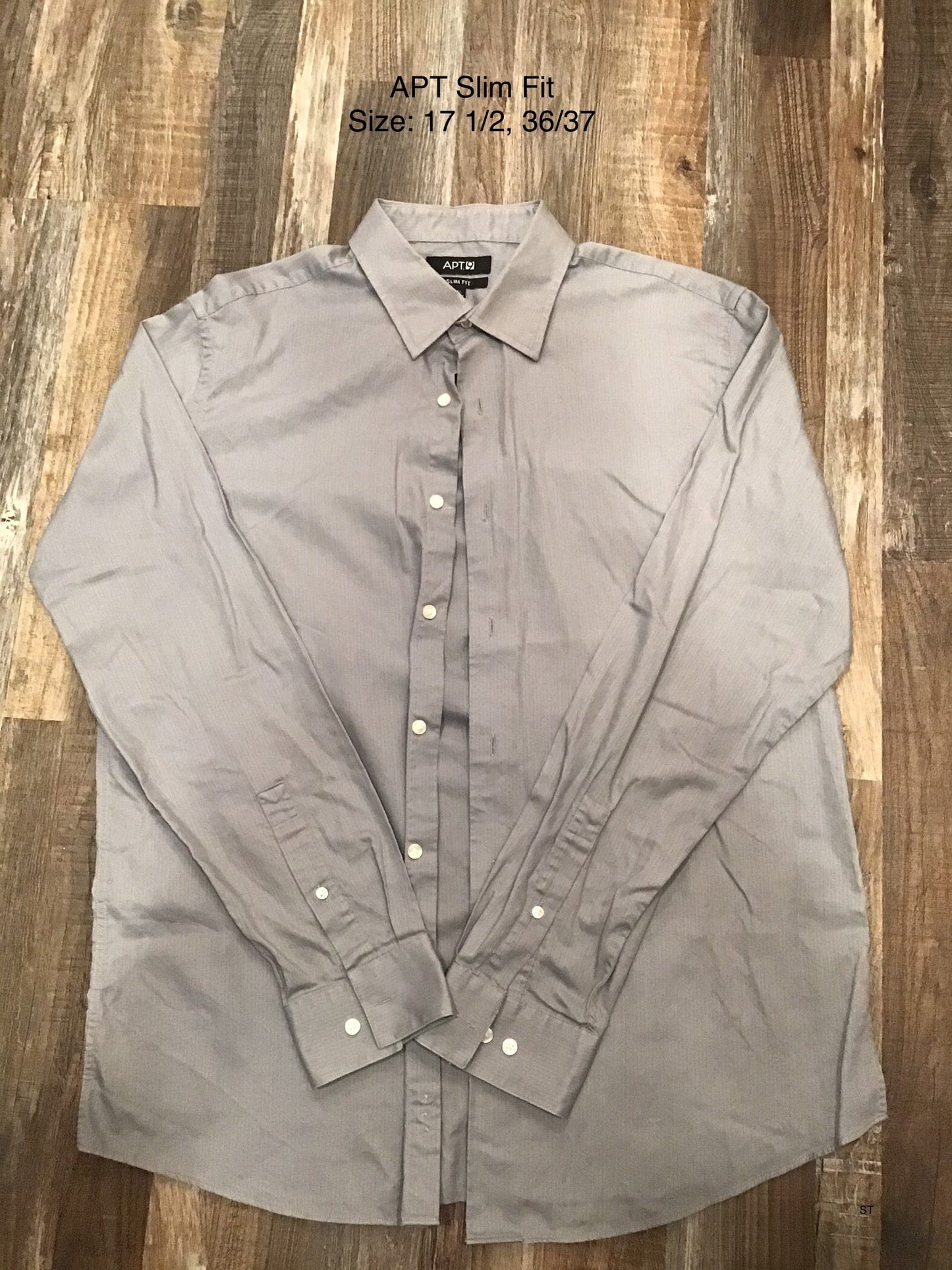 Apt. 9 Mens Button Up Long Sleeve Dress Shirt Grey Size 17 1/2, 34/35