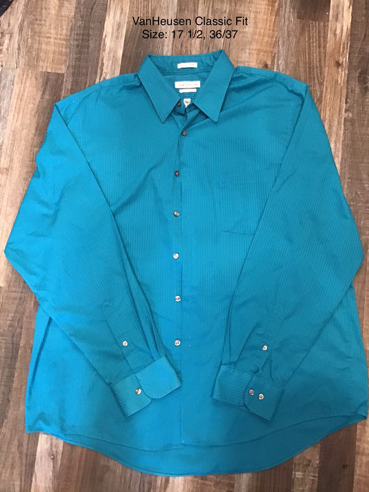 VANHEUSEN Mens Classic Fit Long Sleeve Button up Shirt BLUE size 17 1/2